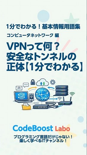 VPNって何？安全なトンネルの正体【1分でわかる】｜基本情報用語集 コンピュータネットワーク編 #shorts #shortsfeed