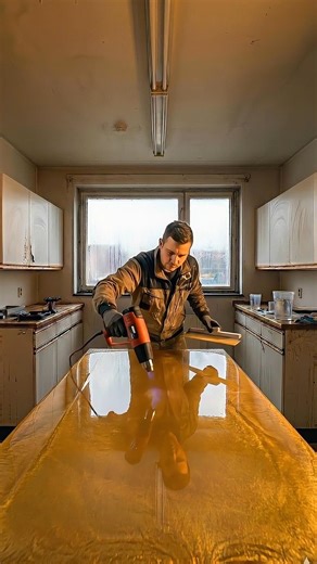 Golden Epoxy Kitchen Table Transformation ✨ Luxury Makeover