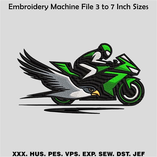 Eagle Rider Motorcycle Embroidery Design, Biker Applique (pes, Dst, Exp, Jef, Vp3, Xxx) - Etsy