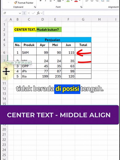 Center Text Middle Align, Format Row Height #exceltips #exceltricks