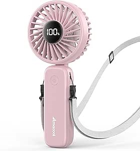 AMACOOL Handheld Fan Foldable, 5000mAh Rechargeable Hand Fans with Powerful Cooling, 4 Speeds, LED Display, Portable Fan for Travel,Concerts,Makeup,Lash,Outdoor Events,Gifts Women