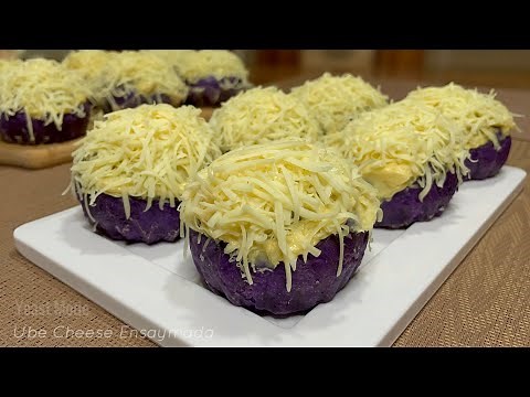 Soft UBE CHEESE ENSAYMADA with Buttercream Topping Recipe | Ube (Purple Yam) Halaya Filling