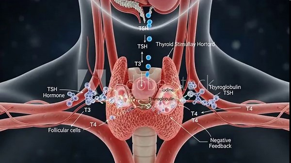 Detailed 3D Medical Animation of Thyroid Gland Anatomy and Hormonal Regulation.