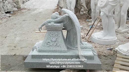 Marble Crying Angel Statue Grave Kneeling for Cemetery