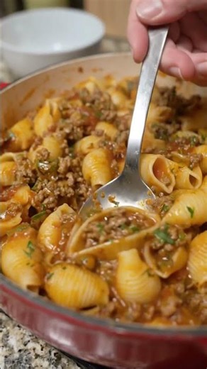 Cheesy Beef & Shell Pasta Skillet