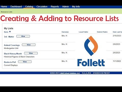 Follett Destiny - Create and Add to Resource Lists
