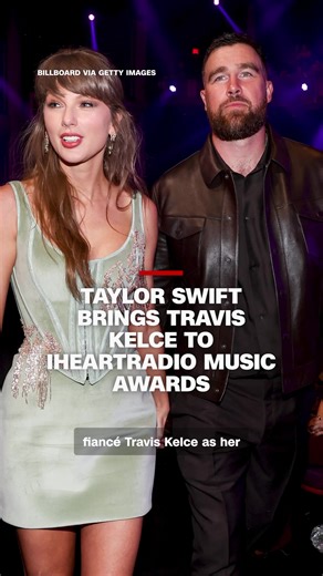 Taylor Swift brought fiancé Travis Kelce to the iHeartRadio Music Awards, in one of their first major awards show appearances together. She went on to win seven awards, including Artist of the Year, and gave him a sweet shoutout from the stage. #taylorswift #traviskelce #musicawards