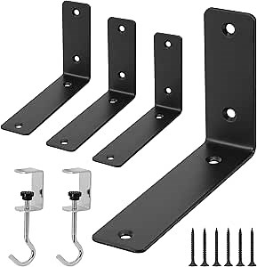 L Floating Shelf Brackets,4 Pack Heavy Duty L Brackets for Shelves, L 6" X H 4" Black Metal Countertop Support Brackets,Wall Mounting for Wood