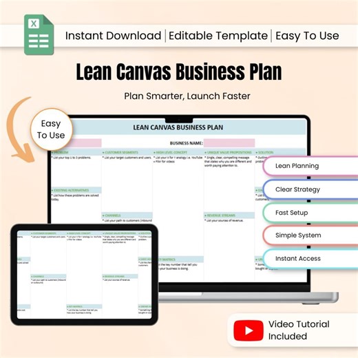 Lean Canvas Business Plan Template Google Sheets Excel - Etsy