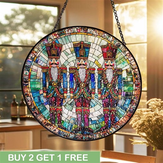 Nutcracker Stained Glass Christmas Panel, Festive Holiday Window Art Decor, Xmas Home Decoration Gift, Unique Military Toy Stained Display - Etsy