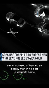 Video shows police using a grappler to capture a home invasion suspect who beat and robbed a 73-year-old man in Fort Lauderdale. Police said 48-year-old Joseph Soini is the man accused of leaving Norman Sapp with a fractured jaw and bruised body after breaking into his apartment, attacking him, hitting him with a trophy, and strangling him. Read the full story here: http://on.nbc6.com/OksEUJY #fortlauderdale #police #grappler #arrest | NBC 6