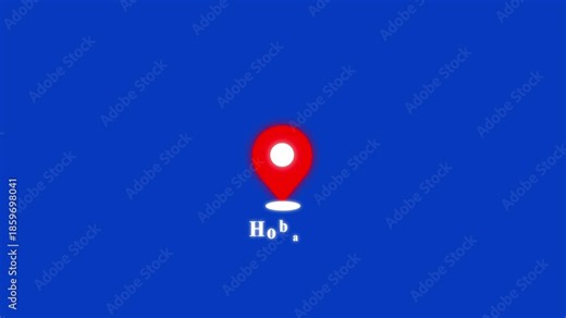 Location of the city of Hobart ,the name of the place with the location has been displayed, sign animated with alpha channel 4k video GPS location tracking icon..