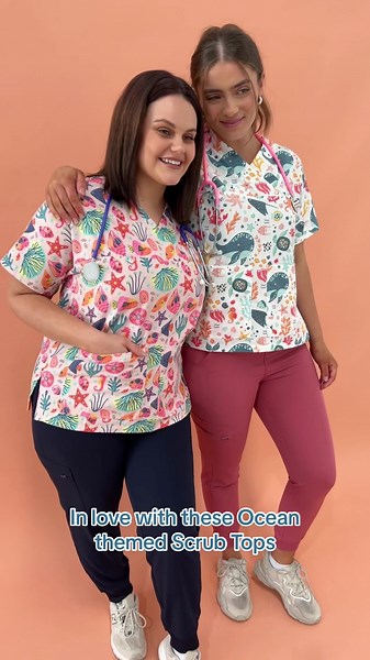 Obsessed with these printed scrub tops 🐠🐙🐳🪸🐟🦀 #scrubtops #funscrubs #funscrubfriday #scrubtopsaustralia #scrublife #nusresontiktok #nursinglife