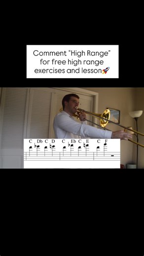 Nolan Hennessey on Instagram: "Since everyone wants to learn how to play high notes without getting tired or forcing their lips, I made a FREE mini video lesson series on my Skool page to help you build your high range! We will be doing these exercises live tomorrow at the free weekly warm up session 1pm cst- join in and get better! It takes daily practice, no shortcuts here. For the exercise and PDF comment “High Range”. 📈🚀 #trombonelab #trombone #music #lowbrass #musician #practice #posaune 