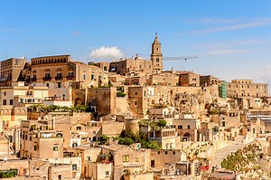 Panorama of Matera, Puglia, Italy. The Sassi and the Park of the...
