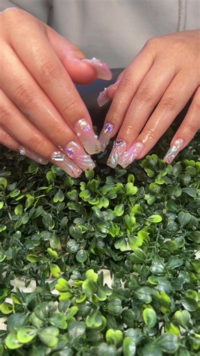 Shes giving ethereal mermaid princess ✨🥺 LOVEEEE the 3D textures and bling in this one 💕 what do you think? #nails #fypシ