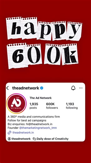 The Ad Network on Instagram: "We have reached 600,000 followers 😍😍😍😍😍😍😍😍😍 Hey Marketing Enthusiasts, It’s been a pleasure serving you all since last 3 years, and we are just warming up. We can’t even begin to tell you how much grateful we are, for the love we have received on every content piece we have shared with you over this period. And we have so much more in pipeline to share with you, that we’re sure you’ll love. Than