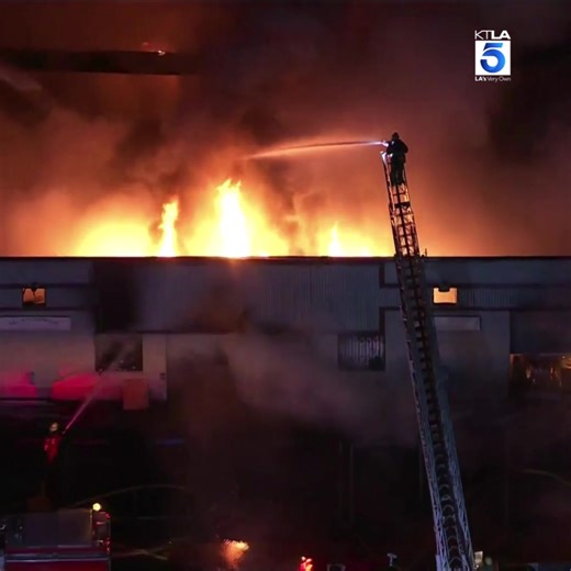 SKY5 VIDEO - Fire consumes Huntington Park commercial building. Live Updates: https://ktla.com/news/local-news/fire-consumes-huntington-park-commercial-building/ | KTLA 5 News