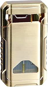 Mini Torch Lighter Refillable Butane Double Flame Lighter with Visible Window, Adjustable Metal Pocket Gas Lighter, Gifts for Men and Women (without Fuel)