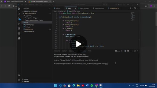 #codsoft #aiinternship #python #gamedevelopment #programming #artificialintelligence | VINAY Mathapati
