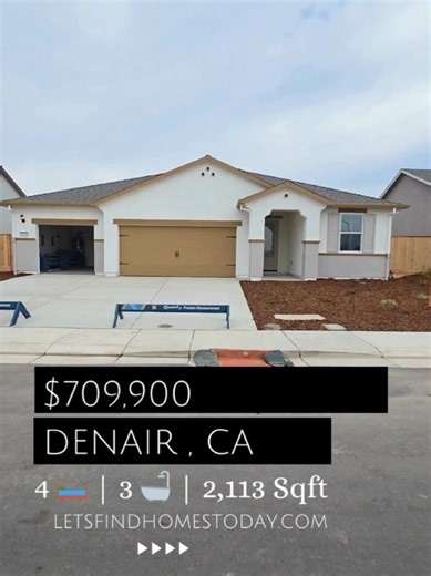 ✨ **New Construction — 🏡 **4 Bedrooms | 3 Bathrooms | 2,113 SqFt | Built in 2026** 📍 Denair — Monte Vista Collection (near Turlock) 🚗 Three-car garage 🏡 Charming covered front porch warm open foyer 🍽️ Open-concept layout w/ large quartz island ✨ Smooth quartz countertops Whirlpool appliances 🧺 Spacious laundry room for everyday convenience 🛏️ Private primary suite w/ roomy walk-in closet 🌅 Covered back patio for relaxing evenings 💫 Designed for comfort, flexibility, and modern living — 