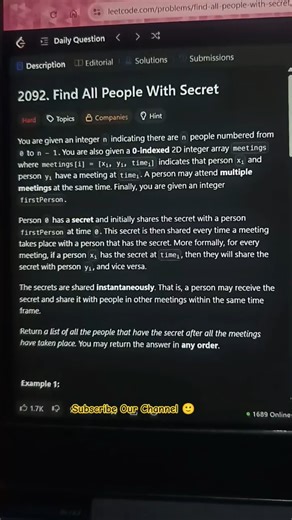 LeetCode Daily Challenge – 2092: Find All People With Secret #programminglanguage #codeprep #python