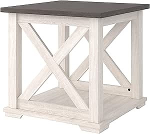 Signature Design by Ashley Dorrinson Square Modern Farmhouse End Table, Two Tone White & Brown