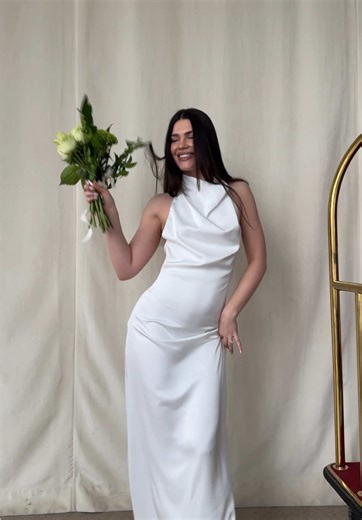 CIVIL WEDDING DRESS ORELIA Satin low back dress halter neck with a train🤍 Your ideal civil wedding dress, rehearsal dinner dress, reception dress🤍 HANDMADE GARMENT | Etsy shop | handmadegarment.com #lowbackdress #civilwedding #satindress #simpleweddingdress