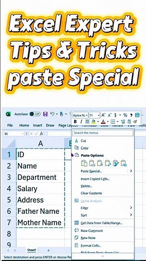 Paste Special Transpose in Excel | One Click Rows to Columns #exceltips#exceltricks#course