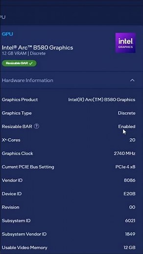 how to enable resizable bar on intel arc b580
