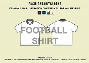 Football Team Kit Jersey Shirt CAD Fashion Design Template -flat Sketch Technical Draw-illustrator Ai. PDF PNG Vector Instant Download File - Etsy