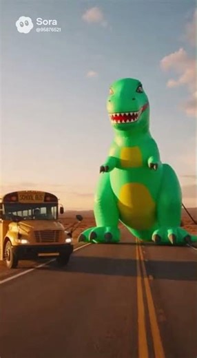 School Bus vs Giant Dinosaur Inflatable #shorts #viral