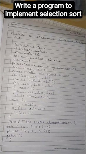 Write a program to implement selection sort #computerscience #likeandsubscribe #programing #coding