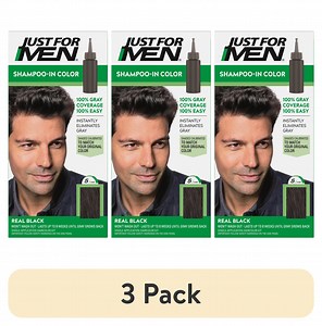(3 pack) Just For Men Shampoo-in Hair Dye for Men, H-55 Real Black - Walmart.com