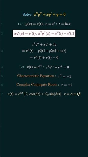 [Cauchy-Euler Equation] Solve x^2y'+xy'+y=0 [2nd Method]