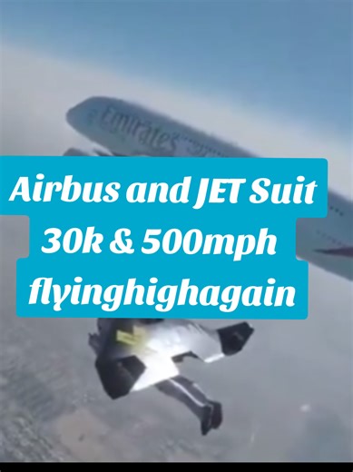 Jet Pack Winged Suit races next to Airbus. 30000 ft 450 mph.. #jetpack #airsuit #personalaircraft #extremefun #flyinghigh #extremesports #soloflight #youpage #doyouseeit #airbusa380 #wow