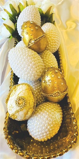 Sofreh Aghd Decorative Eggs Set, Pearl & Gold Wedding Eggs, Persian Wedding Decor, Elegant Aghd Table Accent, Handmade Luxury Wedding Decor - Etsy