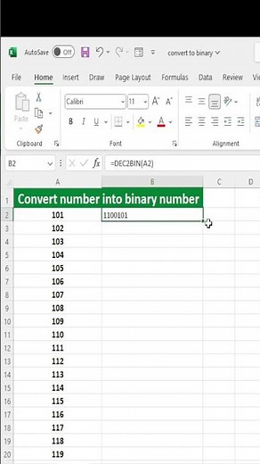 Decimal to Binary conversion in excel | decimal to binary in excel #viral#excel #mstechtricks#shorts