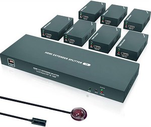 [Hot Item] HDMI Extender Splitter 1X7 with IR, HD 1080P@60Hz, 7 Channel Transmit up to 165FT (50m) Over Cat5e/CAT6/Cat7, 1 in 8 out, with 1 HDMI Local Output