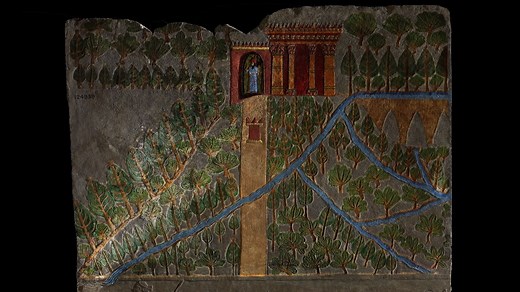 #Ashurbanipal’s palaces were surrounded by lush gardens, orchards and game parks that featured plants and animals from across the empire. They were recorded in reliefs that were once brightly coloured – this one shows green parkland outside the city of Nineveh. The gardens were irrigated by skilfully engineered aqueducts, built over 500 years before the first Roman aqueducts. Journey through these gorgeous ancient gardens in our blog post: http://ow.ly/exTe30m6oxr | British Museum