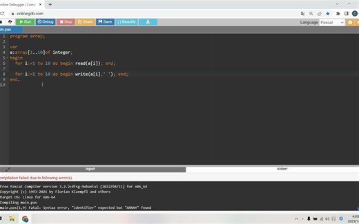 Pascal语言基础入门速成教程 6 （数组基础知识及冒泡排序）