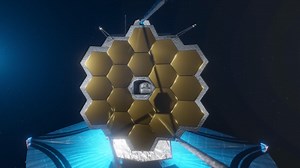 3D animation showing the James Webb telescope's large golden mirror segments | Premium Stock Video Footage