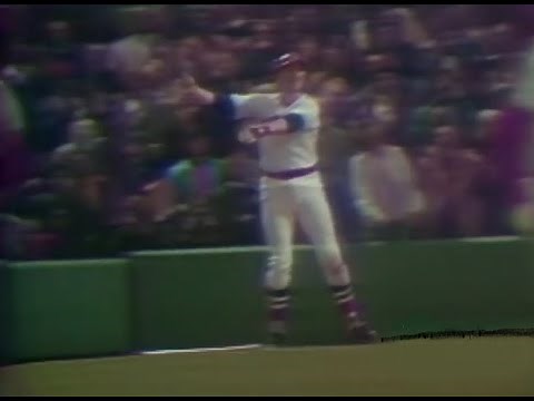 Red Sox catcher Carlton Fisk waving his winning home run fair in Game 6 of the 1975 World Series