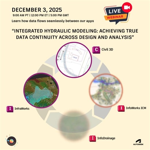 December 3rd: We've got a webinar for you: “Integrated Hydraulic Modeling: Achieving True Data Continuity Across Design and Analysis”Discover how to leverage connected and integrated tools… | Autodesk Water Infrastructure