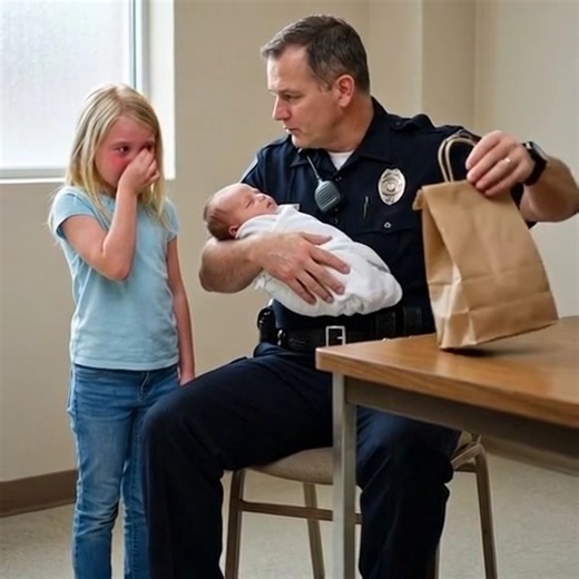"A Little Girl Walked Into a Police Station Holding a Paper Bag and Whispered, “Please Help… My Baby Brother Stopped Moving” — What Officers Discovered About Her Family Left Everyone Silent The Night The Station Door Chimed The clock above the front desk of the Cedar Hollow Police Department read 9:47 p.m. when the glass door swung inward with a small, polite chime, and Officer Nolan Mercer lifted his head from a stack of reports, already forming the practiced sentence he used when someone wande