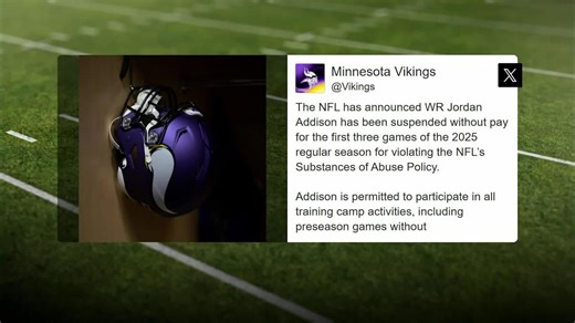 Pelissero: Jordan Addison suspended three games for violating NFL substances of abuse policy | 'Inside Training Camp Live'