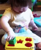 baby tries to put a square peg in a round hole on Make a GIF
