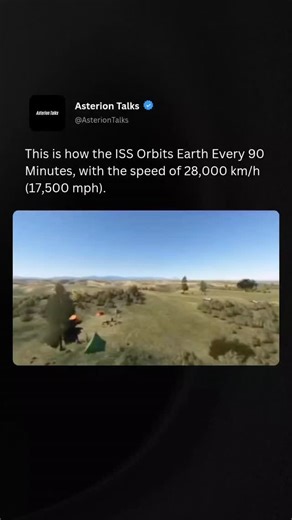 Asterion Talks on Instagram: "The International Space Station isn’t just floating above us—it’s racing around Earth at an unbelievable 28,000 km/h (17,500 mph). At that speed, it completes a full orbit in just 90 minutes. The only reason it doesn’t fall back to Earth is because it’s in a state of continuous free-fall. Gravity pulls it downward, but its forward velocity is so fast that it keeps “missing” the planet, creating a perfect balance that keeps it in orbit. This extreme speed has a stunn