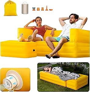 Aerogogo Inflatable Sofa Transform to Air Bed with Built-in Detachable Air Pump, Portable One-Click Auto in/Deflation Inflatable Couch Multifunctional Air Mattress for Home Outdoor Camping Travel