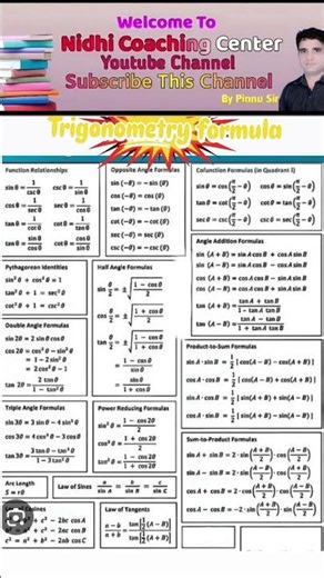 trigonometry formula #10thclass